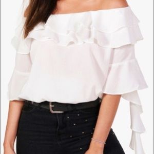 Black off the shoulder ruffle blouse